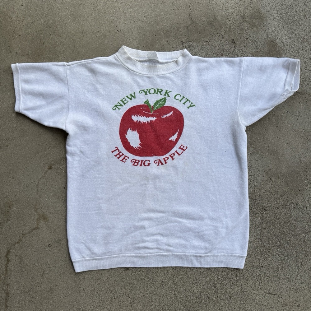 Vintage 60s 70s New York City "Big Apple" Sweatshirt Small White Souvenir NYC